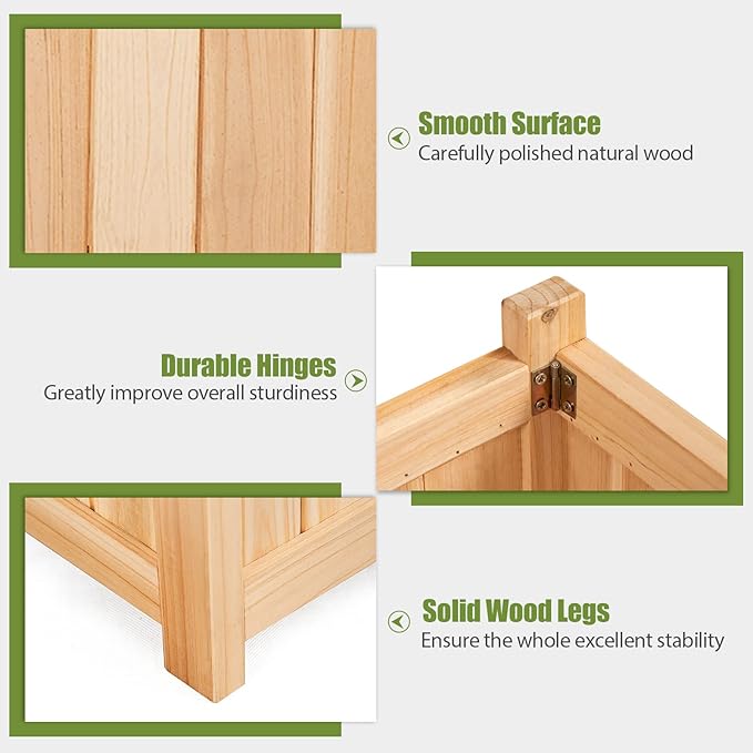 COSTWAY Wooden Planter Garden Bed, Folding Planter Box with Drainage Holes for Vegetables, Herbs, Fruits & Flowers, Outdoor Indoor Raised Planting Bed for Patio, Backyard, Lawn, 27.5"L x 12"W x 10"H