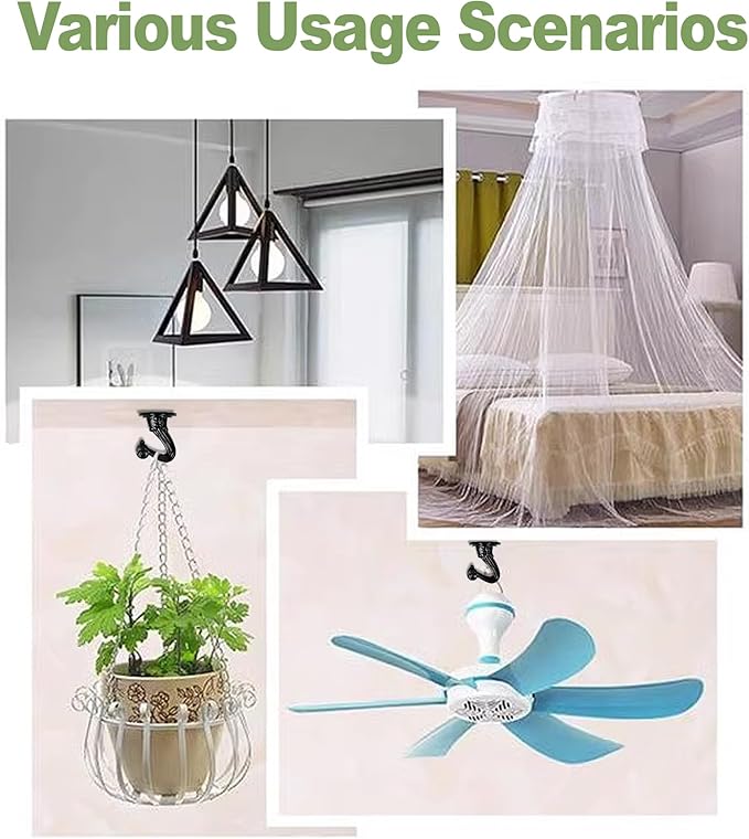 Ceiling Swag Hook Sets - Heavy Duty Hooks with Mounting Hardware for Hanging Plant, Ceiling or Extender Chains - Easy Install with Screws/Brackets (10 pcs - Black)