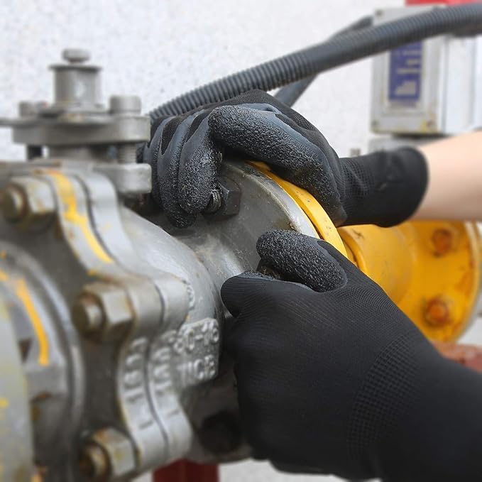 Evridwear Crinkle Latex Rubber Hand Coated Safety Work Gloves for Men Women General Multi Use Construction Warehouse Gardening Assembly Landscaping (M-Size Sizing) 12 Pairs Pack