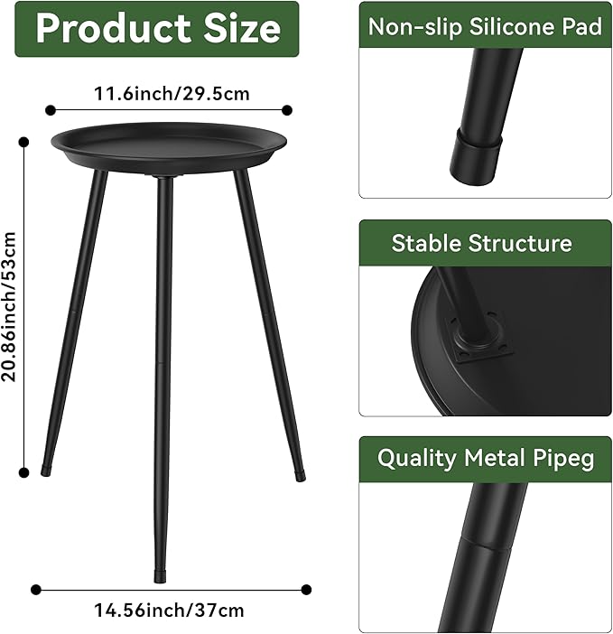 Indoor Plant Stand 20.8" Metal Mid Century Tall Plant Table for Flower Pots,Modern Plant Stand for Indoor Plants Outdoor Small Round Side for Home Decor Shelf Heavy Duty Plant Holder End Table Black