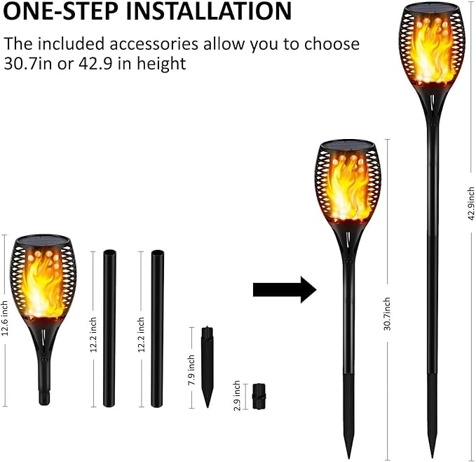 Gold Armour 2 Pack Solar Lights Upgraded - Flickering Flames Torch Solar Path Light - Dancing Flame Lighting 96 Led Dusk to Dawn Flickering Tiki Torches Outdoor Waterproof Garden