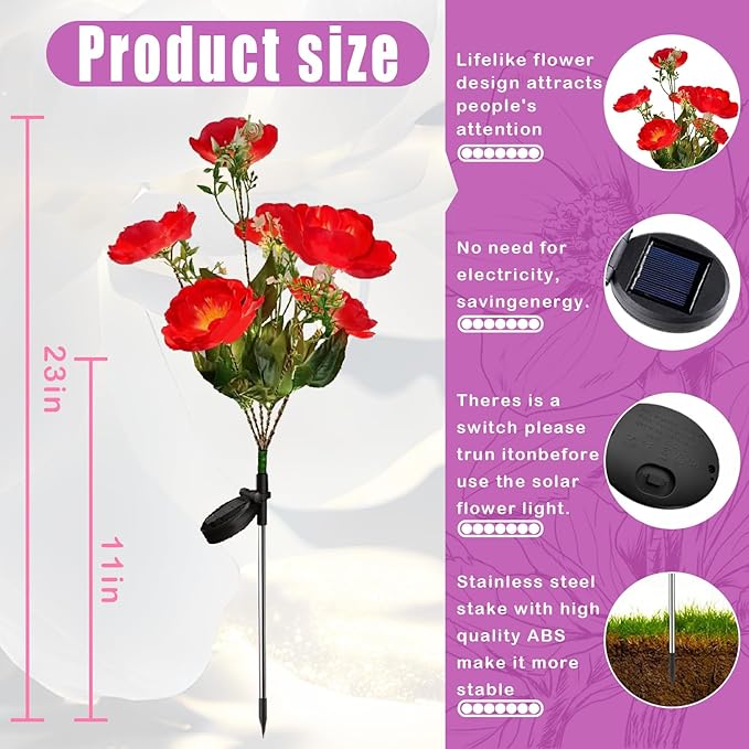 3Pack Outdoor Solar Garden Decor Lights, Waterproof Solar Powered Hydrangea Lotus Flower Lights Bright Up to 12 Hrs,Led Flowers for Yard Patio Lawn Decorative (Solar Flowers Style 1)