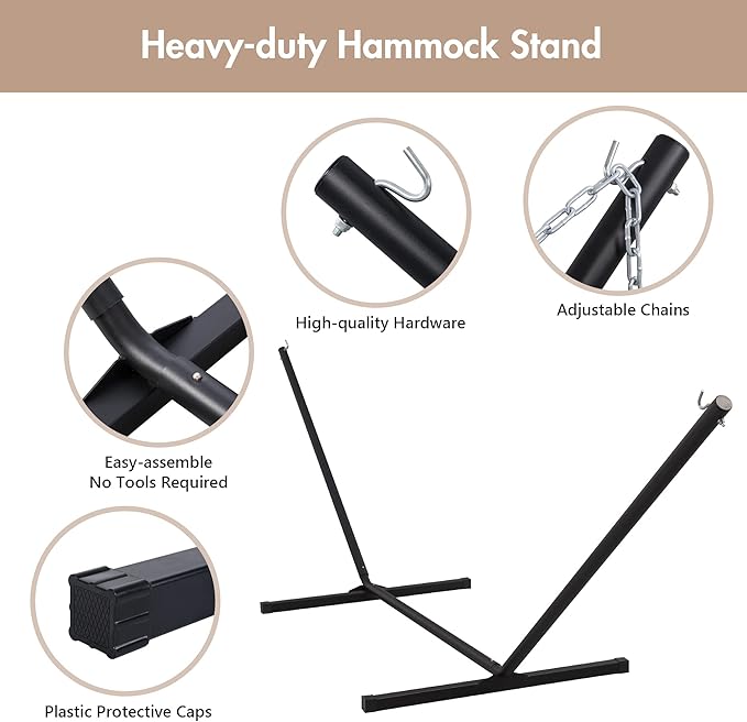 ANOW Outdoor Double Hammock with Stand, Portable Hammock with Detachable Pillow and Pad for Garden Yard Outside, 450 LBS Weight Capacity, Blue Seaside