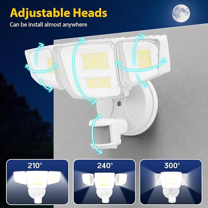 90W 10000LM LED Security Lights Motion Sensor Outdoor Lights, 4 Head Dusk to Dawn, 6500K Daylight Flood Lights Outdoor Motion Sensor, IP65 Waterproof, Motion Light for Outside, Garage, Yard, Porch