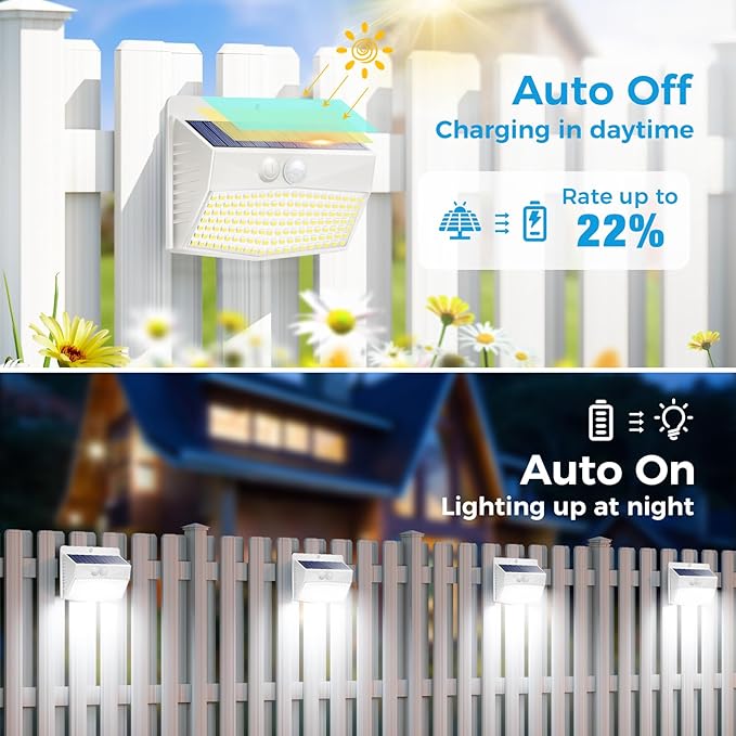 Peasur 16 Packs Solar Outdoor Lights Motion Sensor Solar Security Lights Waterproof with 3 Lighting Modes Solar Powered Wall Lights Outside for Garden Fence Yard Deck, White