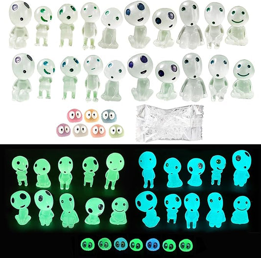BEZALEL Glow in Dark Tree Elves, 28 Pcs Mini Fairy Garden Accessories, Luminous Ghost Micro Landscape Decorations, Miniature Glow Tree Spirits Outdoor for Bonsai Succulent Terrarium Decor