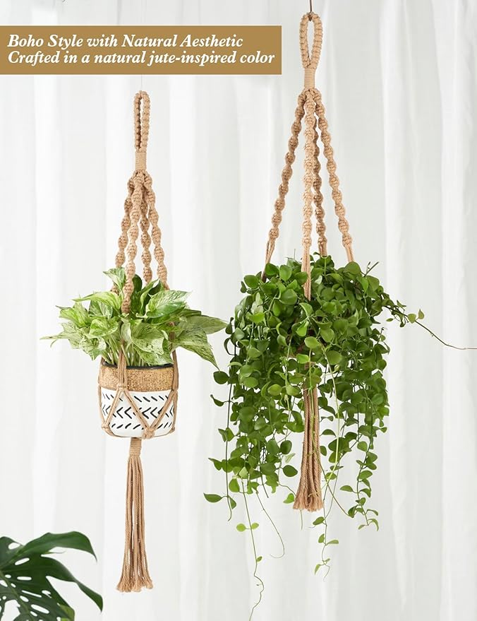 2Pcs Macrame Plant Hangers Indoor & Outdoor (27.56”) Boho Hanging Planters for Indoor Plants, Macrame Wall Hanging Decor for Flower Pots & Baskets (Pots Not Included)