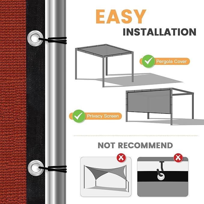 VICLLAX Shade Fabric Sun Shade Cloth with Every 2 FT Grommets for Patio Garden Pergola Cover Canopy 6x24 FT, Rust Red