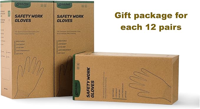 DULFINE Safety Work Gloves PU Coated for Men and Women-12 Pairs,Black Seamless Knit Glove with Two Fingers Touchscreen,Ideal for General Duty Work (Medium)