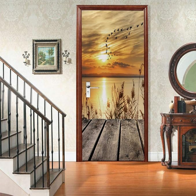 3D Door Stickers Murals - PIER - Peel & Stick - Waterproof & Washable - Matt Finish - Modern Style - Brown - Door & Wall - 33.9" x 78.7"