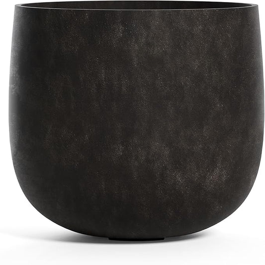 Mondo Large Planter – Brown Stone Finish – Fiberglass Indoor/Outdoor and Weather-Resistant Round Planter (33" D x 31.3" H Exterior, 31.5" D x 30.7" H Interior)