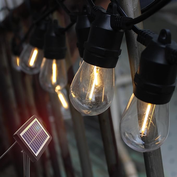 Solar String Lights Outdoor: 29FT 10*S14 Solar Powered Qutside IP65 Waterproof Hanging Warm White Led Edison Bulbs for Patio Garden Yard Porch Gazebo Decorations