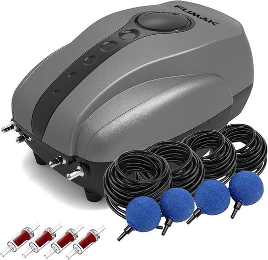 Pond Air Pump Pond Aerators for Outdoor Ponds up to 2000 Gallons, Flow Adjustable Pond Aerator Pump All-in-One Pond Aeration Kit with Airline Tubing Air Stones Check Valves