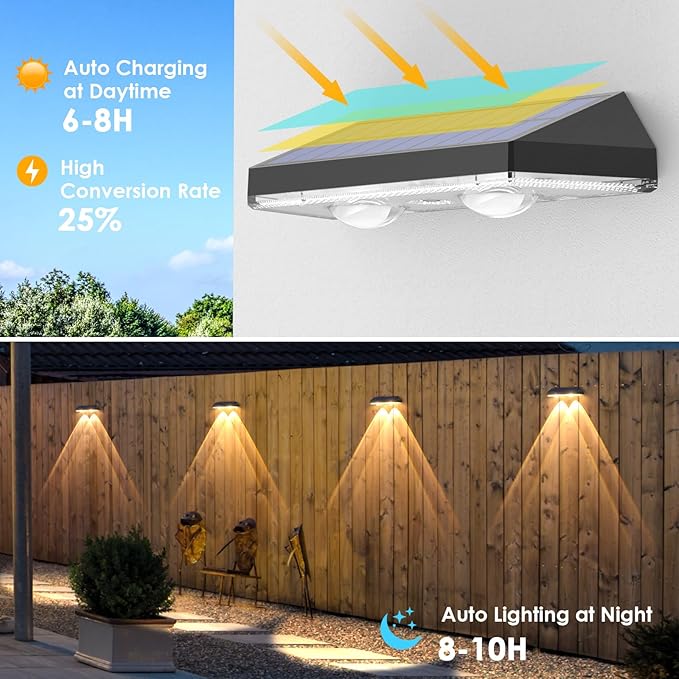 9 Pack Solar Fence Lights Outdoor, LED Dusk to Dawn Waterproof Deck Lights for Outside Step Wall Porch Patio Garden Decor (3000K/4500K/6000K)