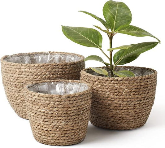 La Jolíe Muse Seagrass Planter Basket Indoor, Flower Pots Cover, Plant Containers, Natural(3-Pack) 10.2"+8.7"+6.7"
