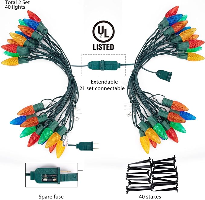 Brightown Strawberry C9 Christmas String Lights Outdoor - 25.7 Feet 20 LED Pathway Lights, Connectable C9 Walkway Lights, Waterproof Christmas Lights Outdoor Decoration for Lawn Outside, Multicolor