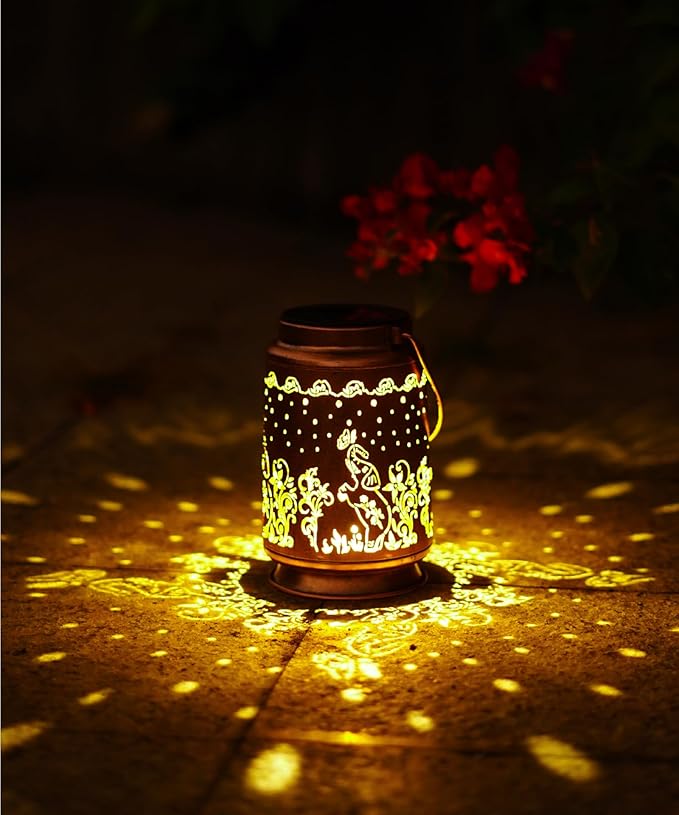 Nacome Elephant Solar Lantern for Garden Decor: Waterproof Hanging Metal Decoration with LED Lights for Yard Lawn Porch Patio Landscape Pathway – Birthday Gifts for Mom Grandma Women