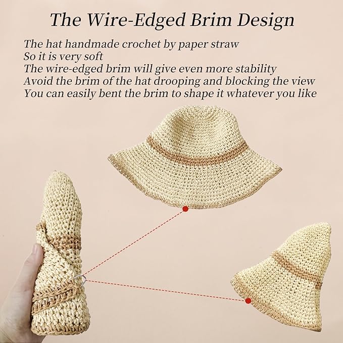 Floppy Big Beach Straw Hats for Women Foldable Summer Wide Brim Packable Sun Hat Womens Travel Straw Fedora Hat