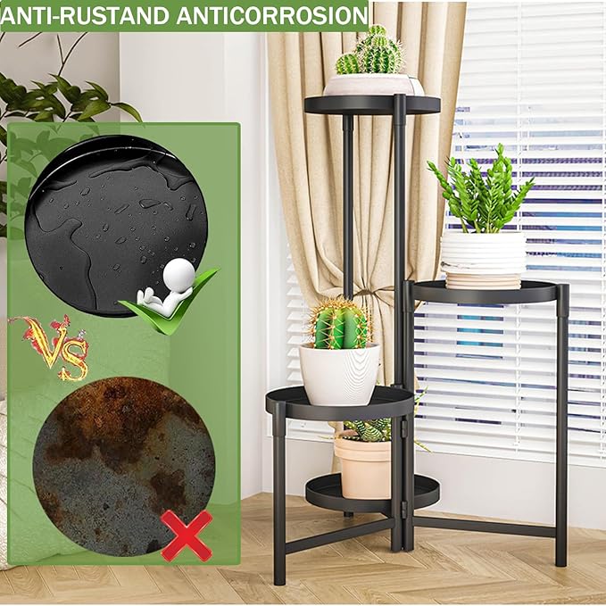 4 Tier Plant Stand Indoor | Metal Flower Pot Shelf for Multiple Plants | Heavy Duty Corner Potted Holder for Balcony, Bedroom, and Outdoor Garden Decor
