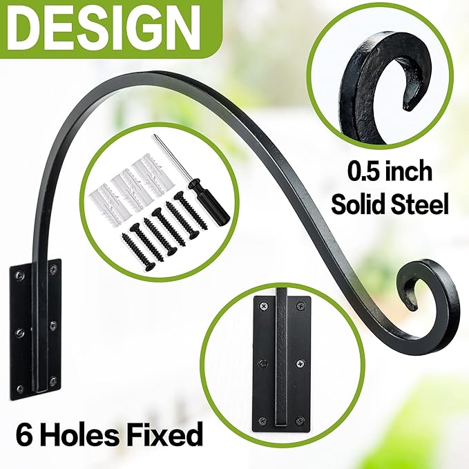 AJART Hanging Plant Hooks｜Plant Bracket Outdoor - Thicker More Durable Rust-Resistant, Heavy Duty Plant Bracket Outdoor (1 PC, 22")
