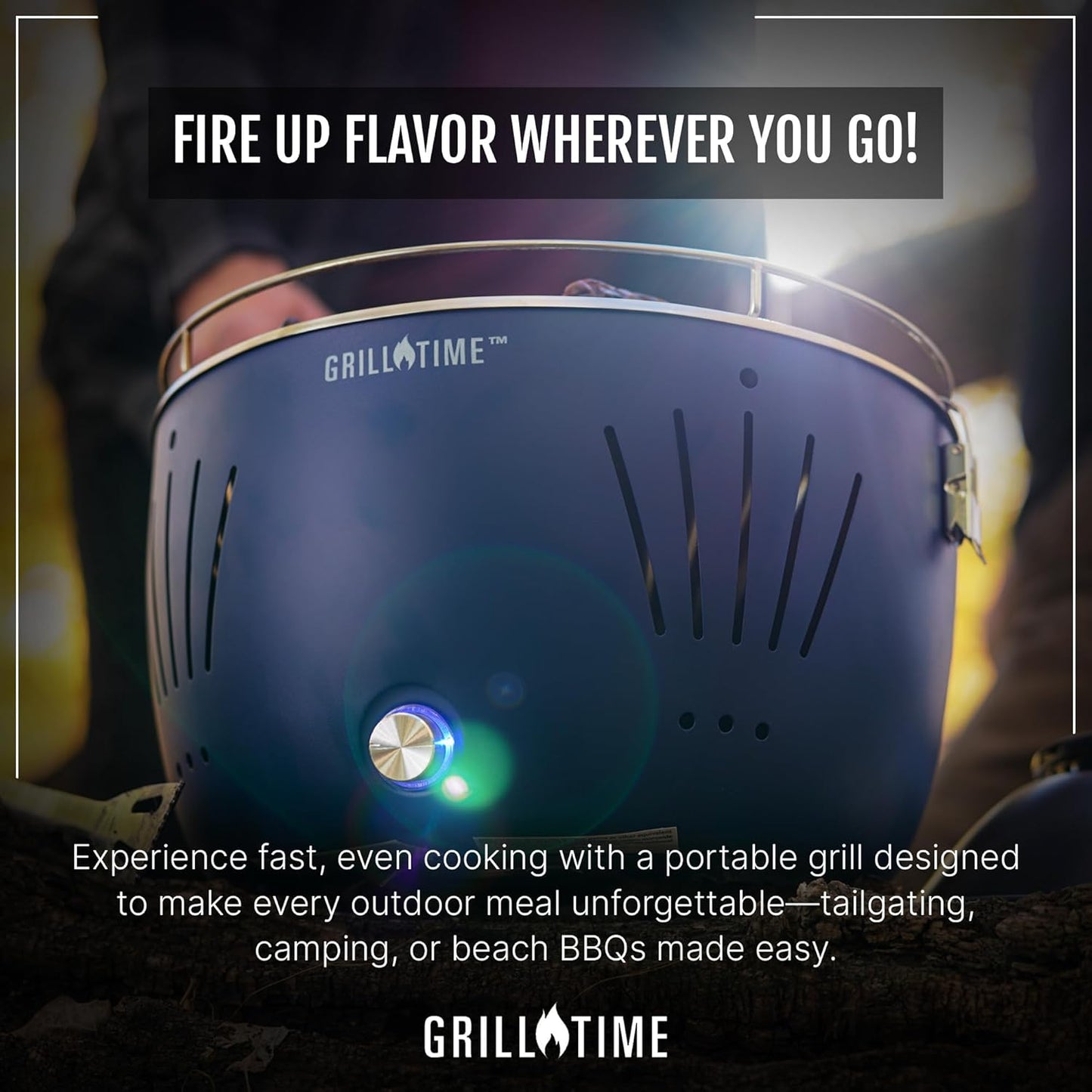 GrillTime Tailgater GT Hood Combo 13 Inch - Portable Charcoal Grill with Hood, Small Tabletop Grill for Tailgate Parties, Camping, Beach BBQ, Grey