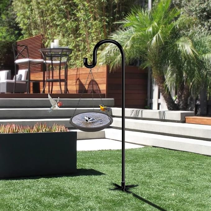 76 in Outdoor Shepherd Hooks for Hanging Plants, Garden Adjustable Heavy Duty Hummingbird Feeder Pole Stand Hanger with Stand for Solar Lantern Flower Baskets Wind Chimes, Black 1 Pack