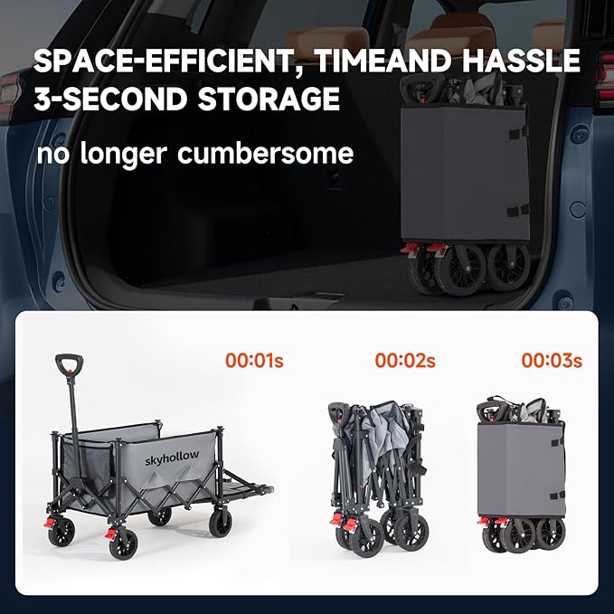 Collapsible Wagon Cart with Wheels Foldable,Folding Beach Wagons Carts Foldable for Grocery Shopping Camping Garden Fishing Sports