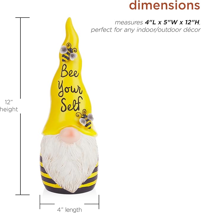 Alpine Corporation 12" H Bee Yourself Indoor/Outdoor Garden Gnome Statue, Yellow/Black