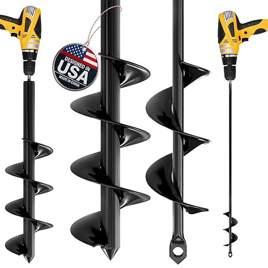 K-Brands Auger Drill Bit for Planting 2 Pack 1.6 x 16 Inch & 3.5 x 16 Inch Set – Garden Spiral Hole and Bulb Planter Tool for Umbrella Holes - Compatible with 3/8 Inch Hex Drive