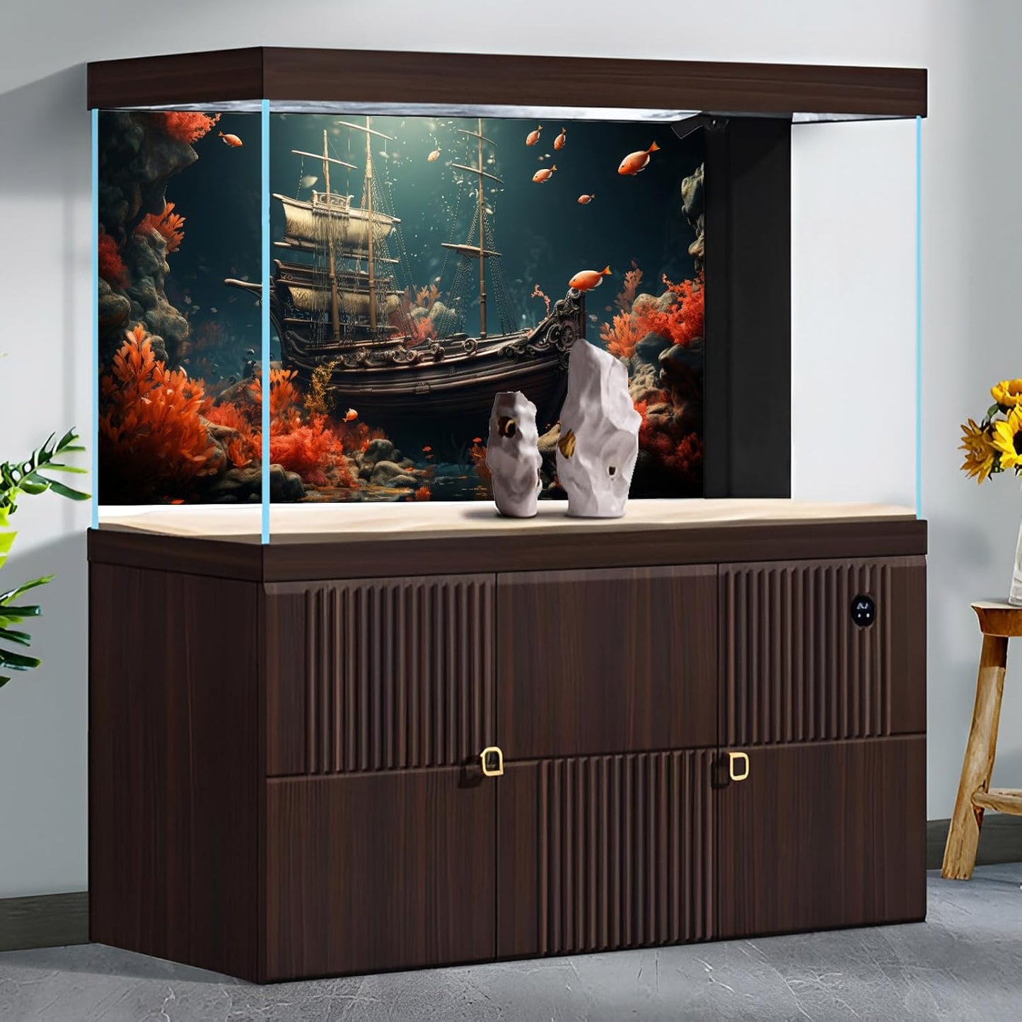 Pirate Shipwreck Aquarium Background Under The Sea Coral Reefs Fish Tank Background Underwater Sunken Ship Landscape Terrarium Background Tropical Sea Marine Life Aquarium Tank Background 24x12in