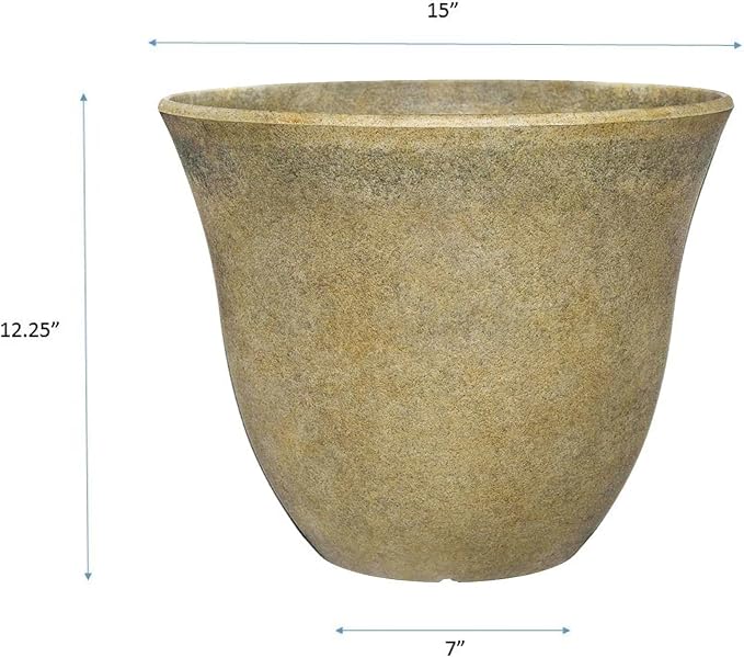Classic Home and Garden Honeysuckle Resin Flower Pot Planter, Fossil Stone, 15" (Pack of 2)