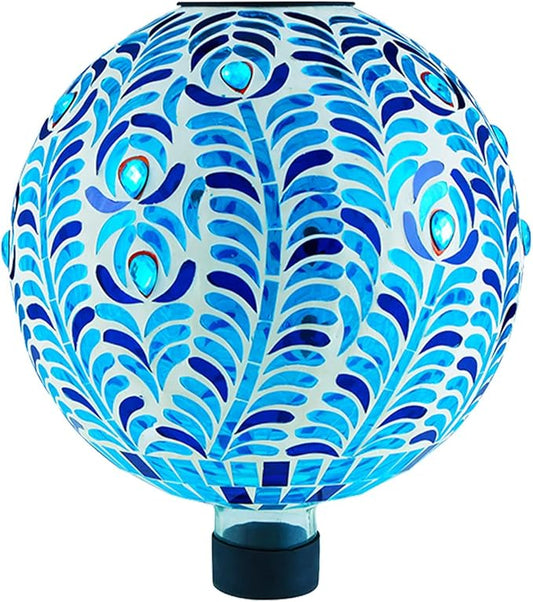 VOREEN Solar Gazing Ball, Mosaic Glass Gazing Globe with Solar Light, Waterproof Outdoor Yard Decoration Sphere for Homes, Patio, Lawn and Gardens, 10", Blue