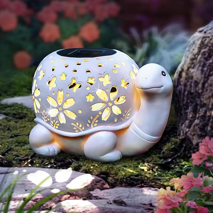 Solar Garden Outdoor Lights, Turtle Outdoor Statues Garden Decor, Solar Lantern with Waterproof Indoor Tortoise Decorations for Patio, Lawn, Yard, Gardening Gifts for Women, Mom, Grandma