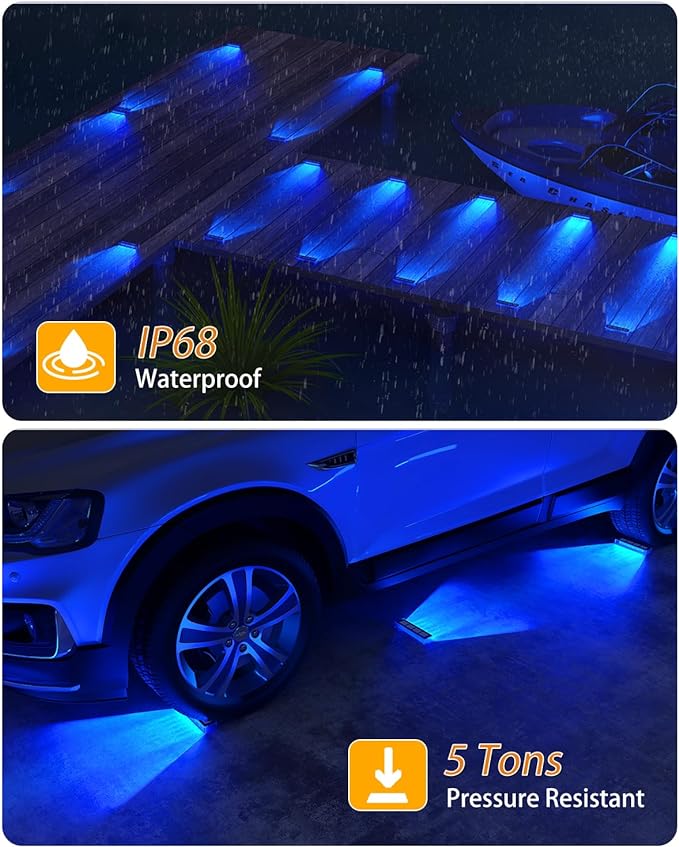 Blue Solar Lights for Outside,4 Pack Solar Deck Lights Outdoor Waterproof LED,Blue Step Light for Outside,Dock Light Solar Powered Waterproof for Deck,Steps,Dock,Driveway,Stair,Path