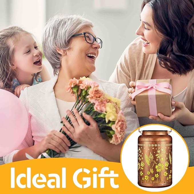 2 Pack Solar Lanterns Outdoor Waterproof, Hummingbird Garden Decor Gifts for Women Mom Grandma Hanging Solar Lights Metal Solar Decoration Outside for Yard, Patio, Lawn, Pathway, Landscape