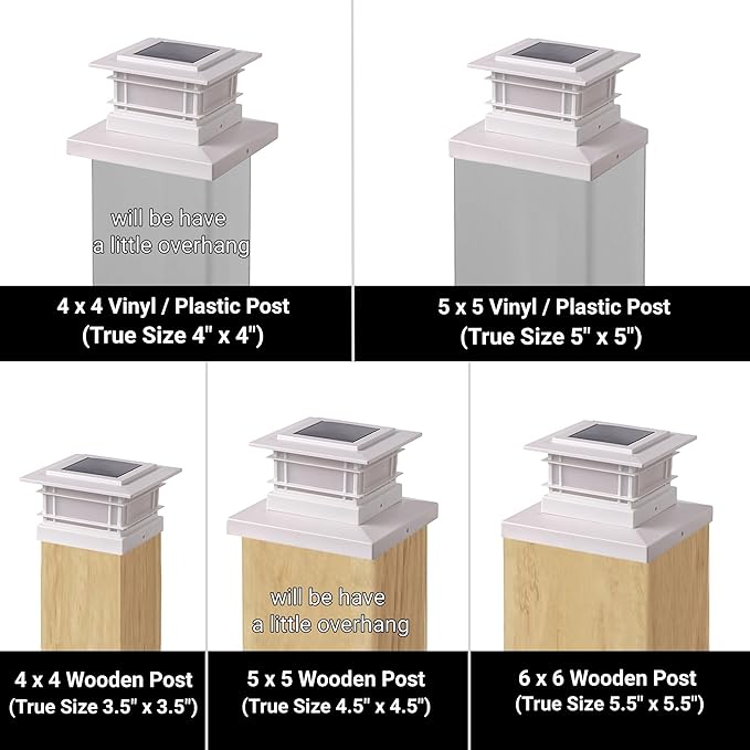 Dynaming 6 Pack Solar Flame Post Lights Outdoor, Solar Powered Fence Post White Shell Cap Light, High Brightness Flickering Flame LED LiVinyl/Wooden Postseck Patio, Fit 4x4 5x5 6x6 Vinyl/Wooden Posts