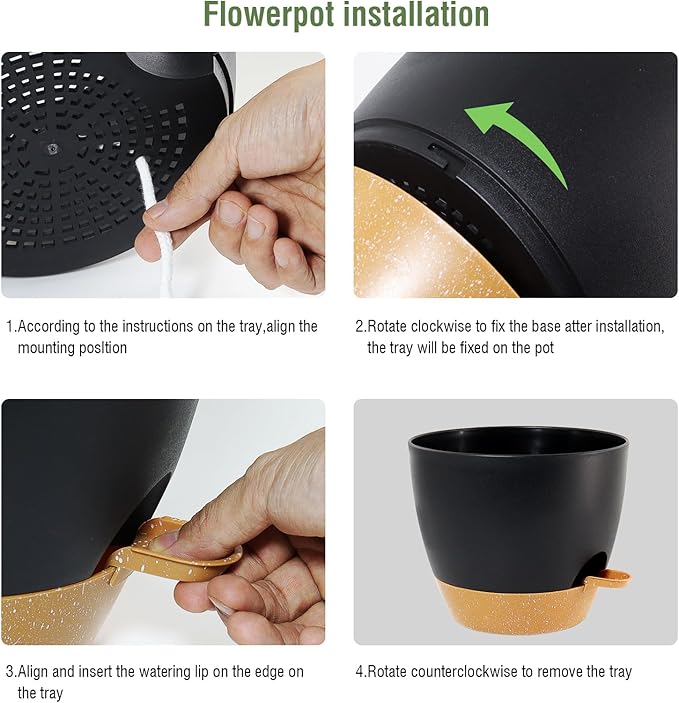 10/9/8 inch Medium Self Watering Pots, Planter, Plant Pots with Mesh Drainage Holes for Indoor Outdoor Garden Plants, Plastic Flower Pots with Removable Deep Reservoir, Black with Brown