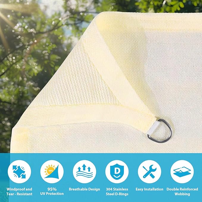 Amagenix Sun Shade Sail 14'X14'X19.8' Curved Edge Outdoor Shade Canopy Cream Breathable 95% UV Block Shade Cloth for Patio Garden Backyard (We Make Custom Size)