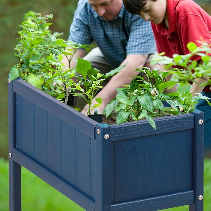 Raised Garden Bed with Drainage Hole Waterproof HDPE Elevated Planter Box with Legs Stable and Durable to Plant Herb Vegetable Flower,Patio,Balcony Outdoors/Indoors Navy