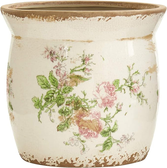 Nearly Natural 8in. Tuscan Ceramic Floral Print Planter
