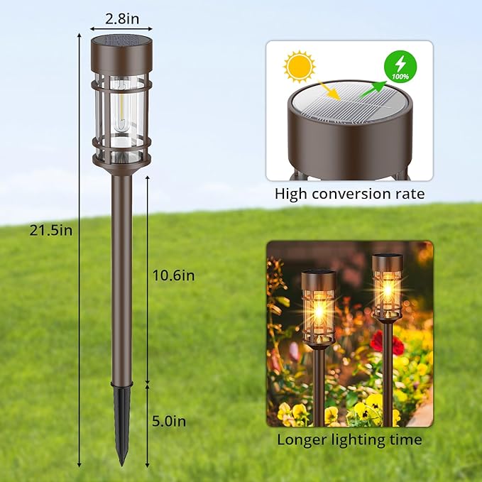 Solar Pathway Lights 8 Pack, Solar Lights Outdoor Waterproof IP65, Long-Lasting, Bright LED Outdoor Lighting Decor for Garden Yard Landscape Path