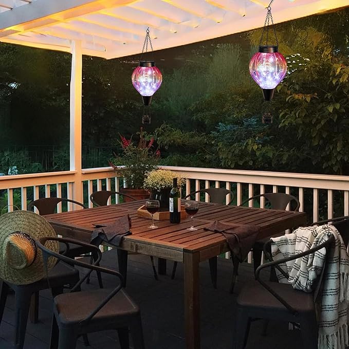 2PC Hot Air Balloon Solar Lantern Outdoor Waterproof, Gradient Orange Glass Balloon Lantern Lights, Hanging Solar Lights for Outside Patio Garden Tree Porch Yard Gift for Women Mom