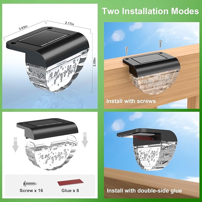 8 Pack Solar Deck Lights Outdoor, Solar Step Lights Waterproof for Outside, Yard, Patio, Garden, Pool, Railing, Stairs, Fence (Warm White)