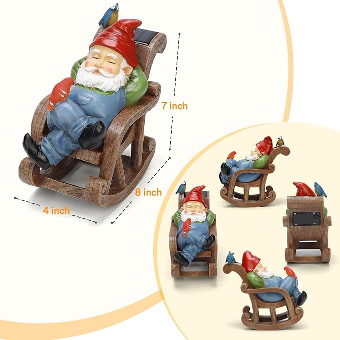 Garden Gnome Statue Outdoor Decor, Solar Patio Garden Gnomes, Garden Decor for Outside Yard Sculptures & Statues Resin Figurines Gift for Women, Mom, Grandma