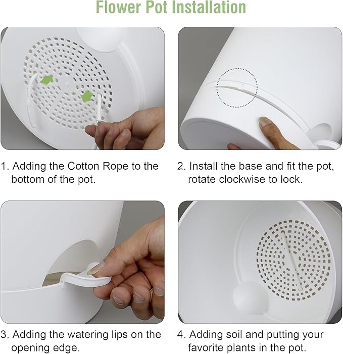 12 inch Large Self Watering Pots for Indoor Outdoor Plants, Flower Plant Pots with Mesh Drainage Holes for Garden House, Plastic Planters with Reservoir for Home, White