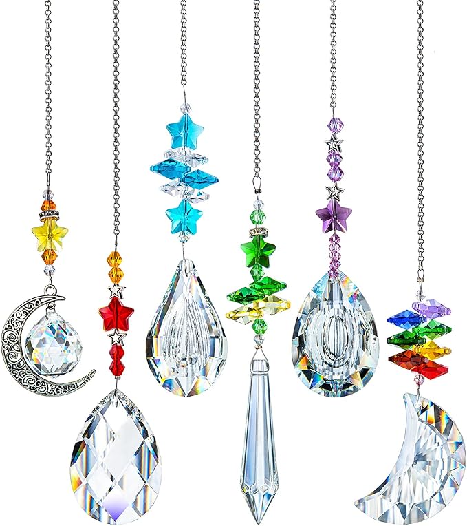 H&D HYALINE & DORA 6PCS Suncatchers Crystal Chandelier Prism Hanging Ornament for Window Home Garden,Rainbow Maker Crystal Pendant