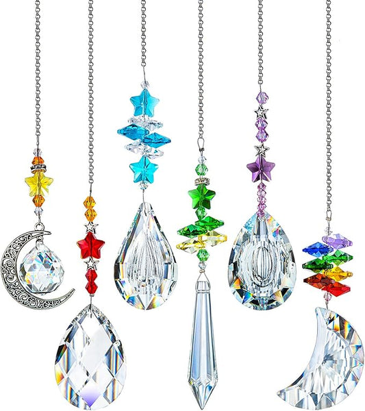 H&D HYALINE & DORA 6PCS Suncatchers Crystal Chandelier Prism Hanging Ornament for Window Home Garden,Rainbow Maker Crystal Pendant