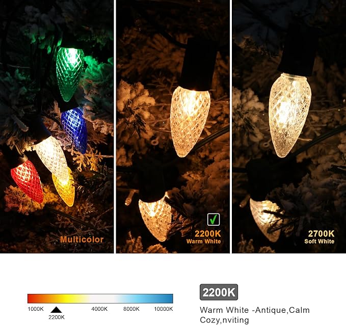 50Pack C9 Christmas LED Light Bulbs, Strawberry Replacement Bulb 2200K Warm White Shatterproof & Waterproof Outdoor String Light Bulbs, E17 Candelabra Base Edison Bulbs for Holiday Decoration