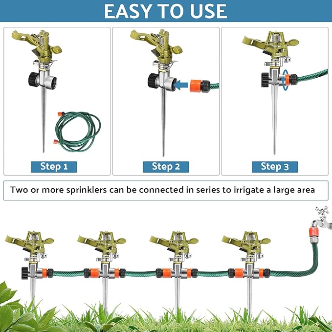 Chengu 8 Set Zinc Alloy Water Sprinklers Heads for Lawns Yard Heavy Duty Adjustable 360 Degree Watering Impact Pulsating Garden Sprinklers Multipack for Large Area Irrigation