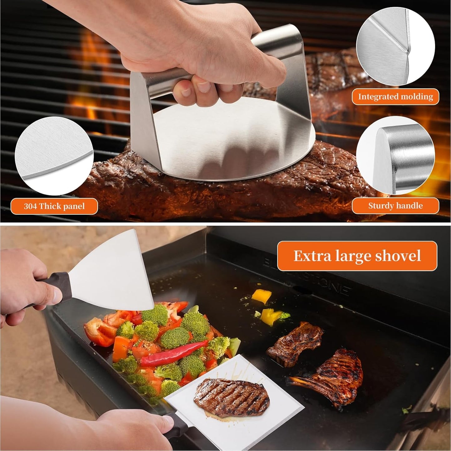 Griddle Accessories Kit,35 PCS BBQ Accessories for Blackstone and Camp Chef,Stainless Steel Flat Top Grill Accessories with Carry Bag,Griddle Dome Spatula Set with Burger Press for Outdoor